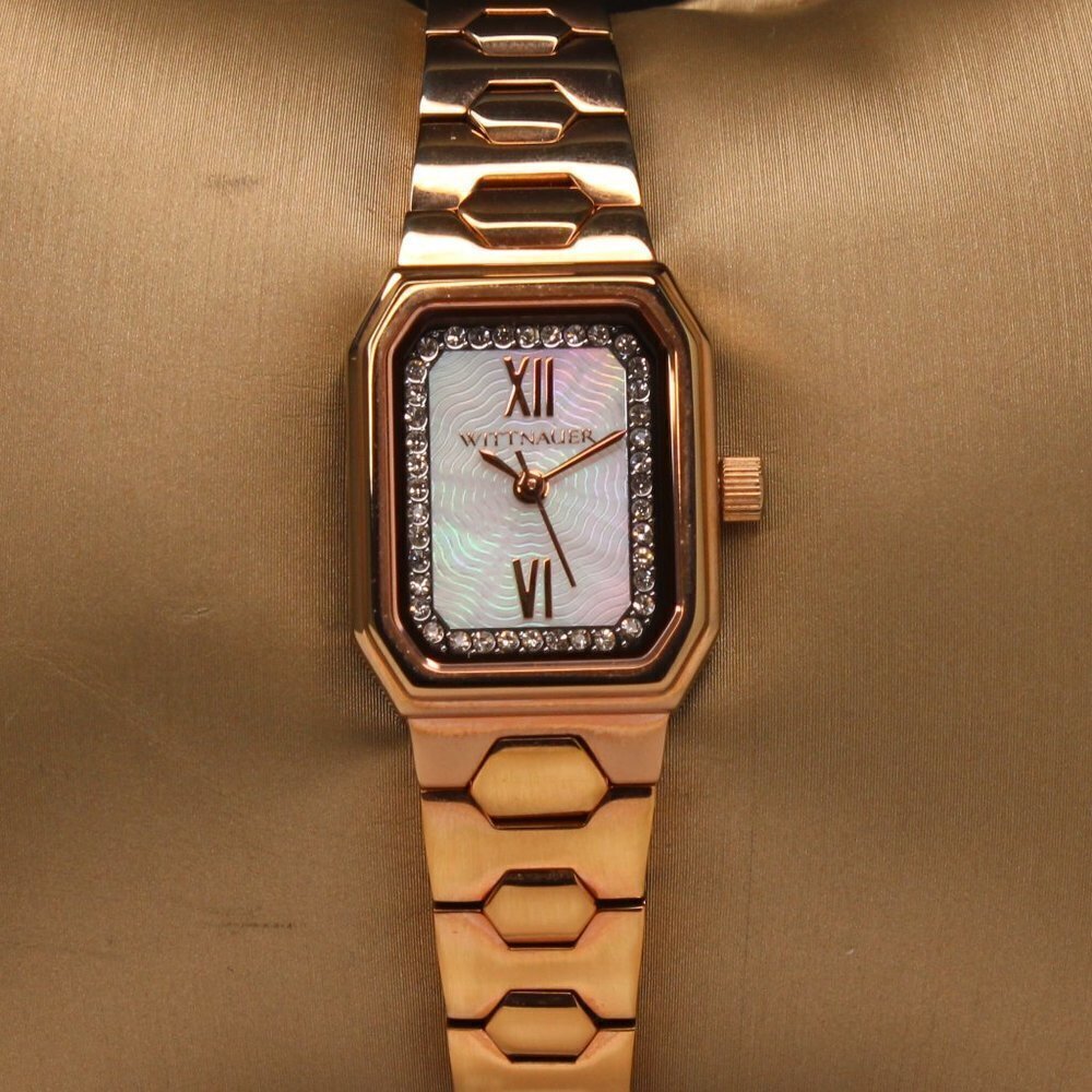 Wittnauer Ladies Watch Crystal Insets Rose Gold Tone Mother Of Pearl Dial 20mm - Picture 3 of 13